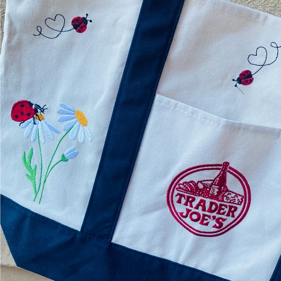 Trader Joe's Tote Bag with Ladybug and Flower Design - Picture 3 of 13